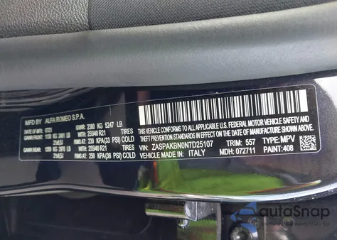 2022 Alfa Romeo Stelvio Veloce Ti Awd из США, поврежденный, VIN ZASPAKBN0N7D25107